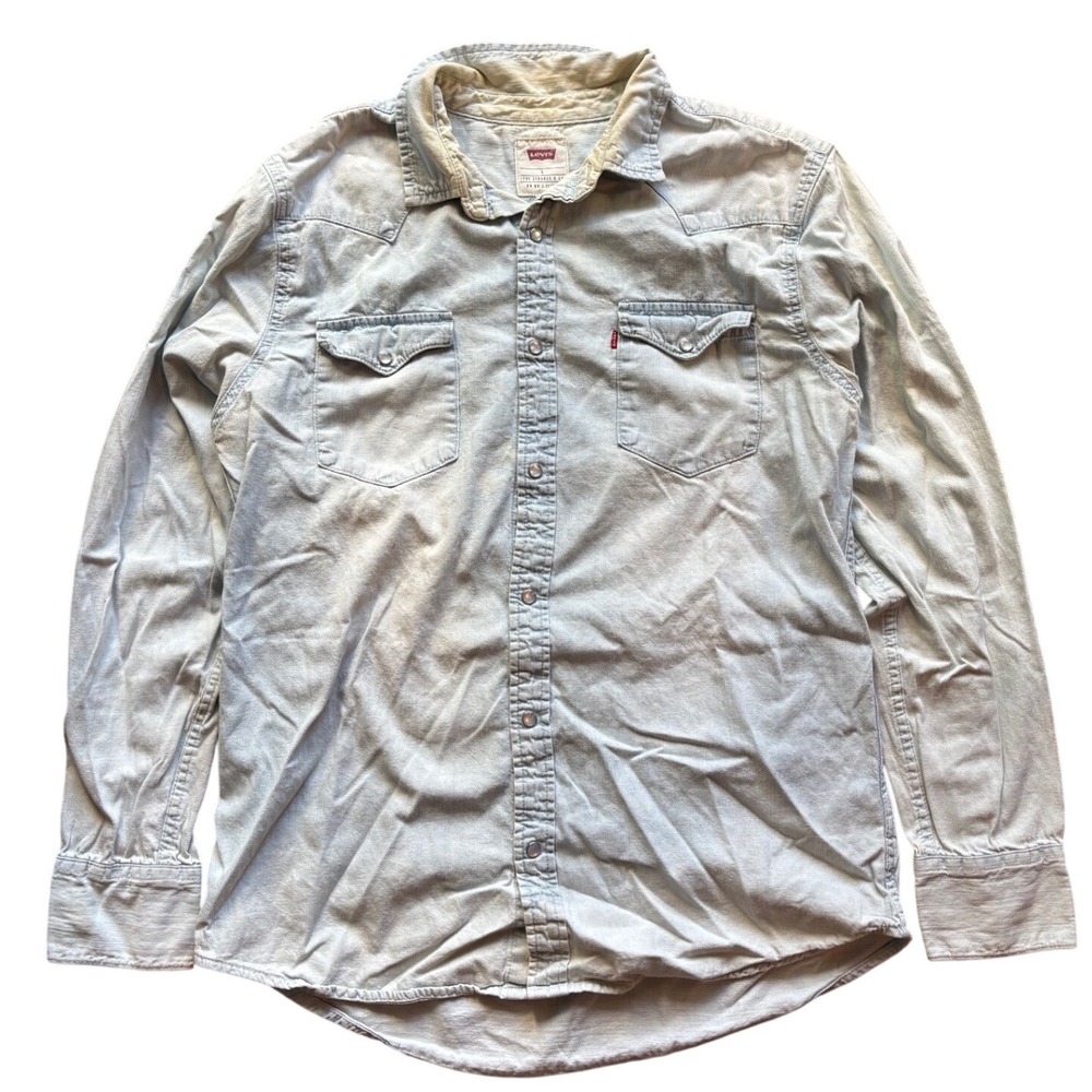 Levi's Casual Button Down Pearl Snap Denim Long Sleeve Shirt Size L Faded